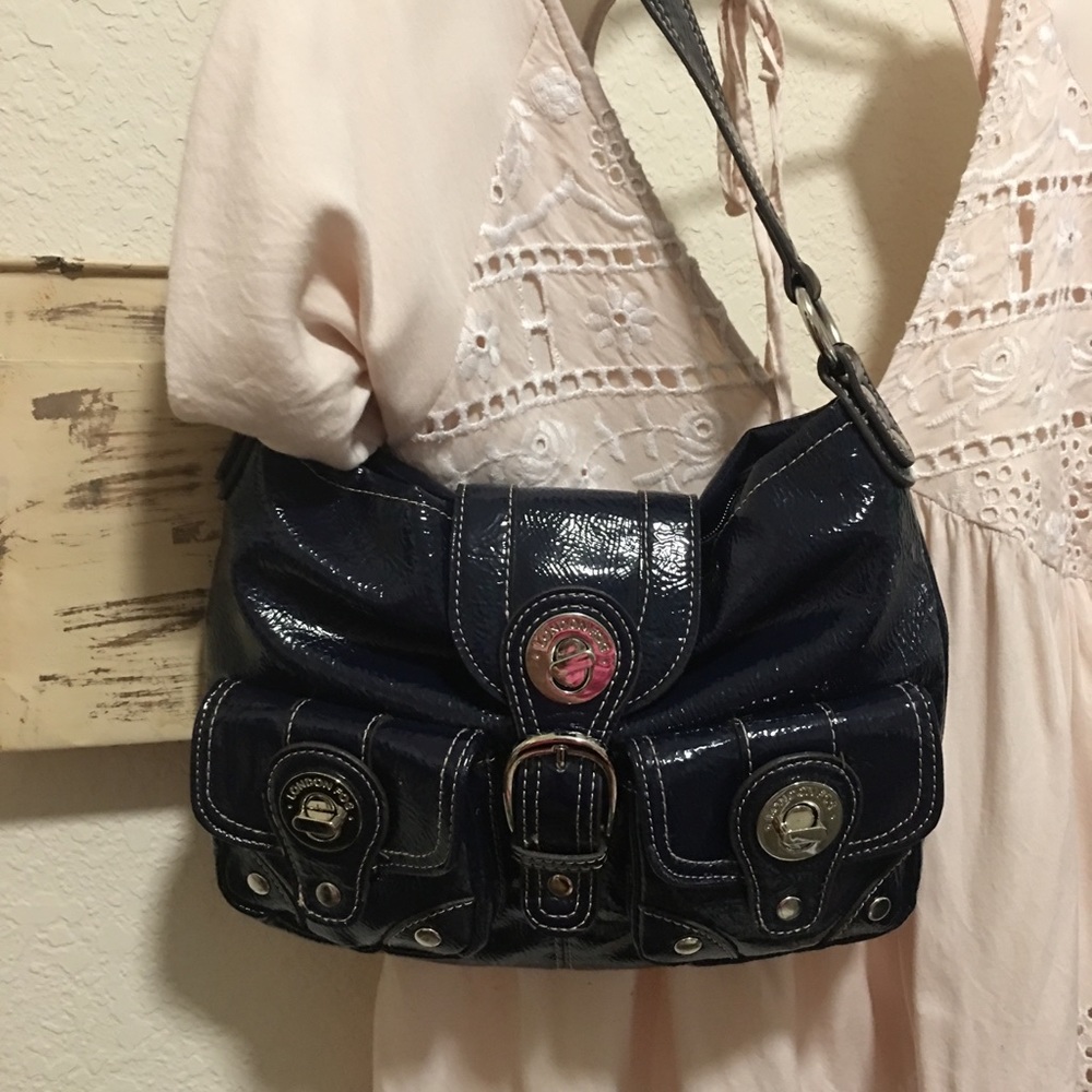 London Fog Navy Paten Leather Handbag